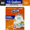 thumbnail image 1 of Hefty Ultra Strong 13 gallon Trash Bags, Tall Kitchen Trash Bags, White, Citrus Twist Scent, 80 Bags, 1 of 13