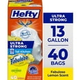 thumbnail image 1 of Hefty Ultra Strong 13 Gallon Trash Bags, Tall Kitchen Trash Bags, White, Fabuloso Lemon Scent, 40 Bags, 1 of 10