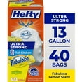 thumbnail image 1 of Hefty Ultra Strong 13 Gallon Trash Bags, Tall Kitchen Trash Bags, White, Fabuloso Lemon Scent, 40 Bags, 1 of 12