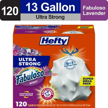 Hefty Ultra Strong 13 gallon Trash Bags, Tall Kitchen Trash Bags, White, Fabuloso Scent, 120 Bags