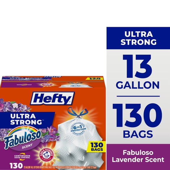 Hefty Ultra Strong 13 Gallon Trash Bags, Tall Kitchen Trash Bags, White, Fabuloso Scent, 130 Bags