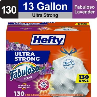 Hefty Ultra Strong 13 gallon Trash Bags, Tall Kitchen Trash Bags, White, Fabuloso Scent, 130 Bags