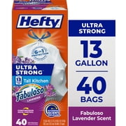 Hefty Ultra Strong 13 Gallon Trash Bags, Tall Kitchen Trash Bags, White, Fabuloso Lavender Scent, 40 Bags