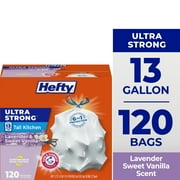 Hefty Ultra Strong 13 gallon Trash Bags, Tall Kitchen Trash Bags, White, Lavender and Sweet Vanilla Scent, 40 Bags