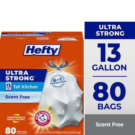 Hefty Ultra Strong 13 Gallon Trash Bags, Tall Kitchen Trash Bags, White, Unscented, 80 Bags
