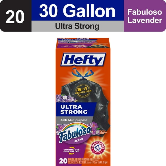 Hefty Ultra Strong 30 gallon Trash Bags, Black Large Trash Bags, Fabuloso Scent, 20 Bags