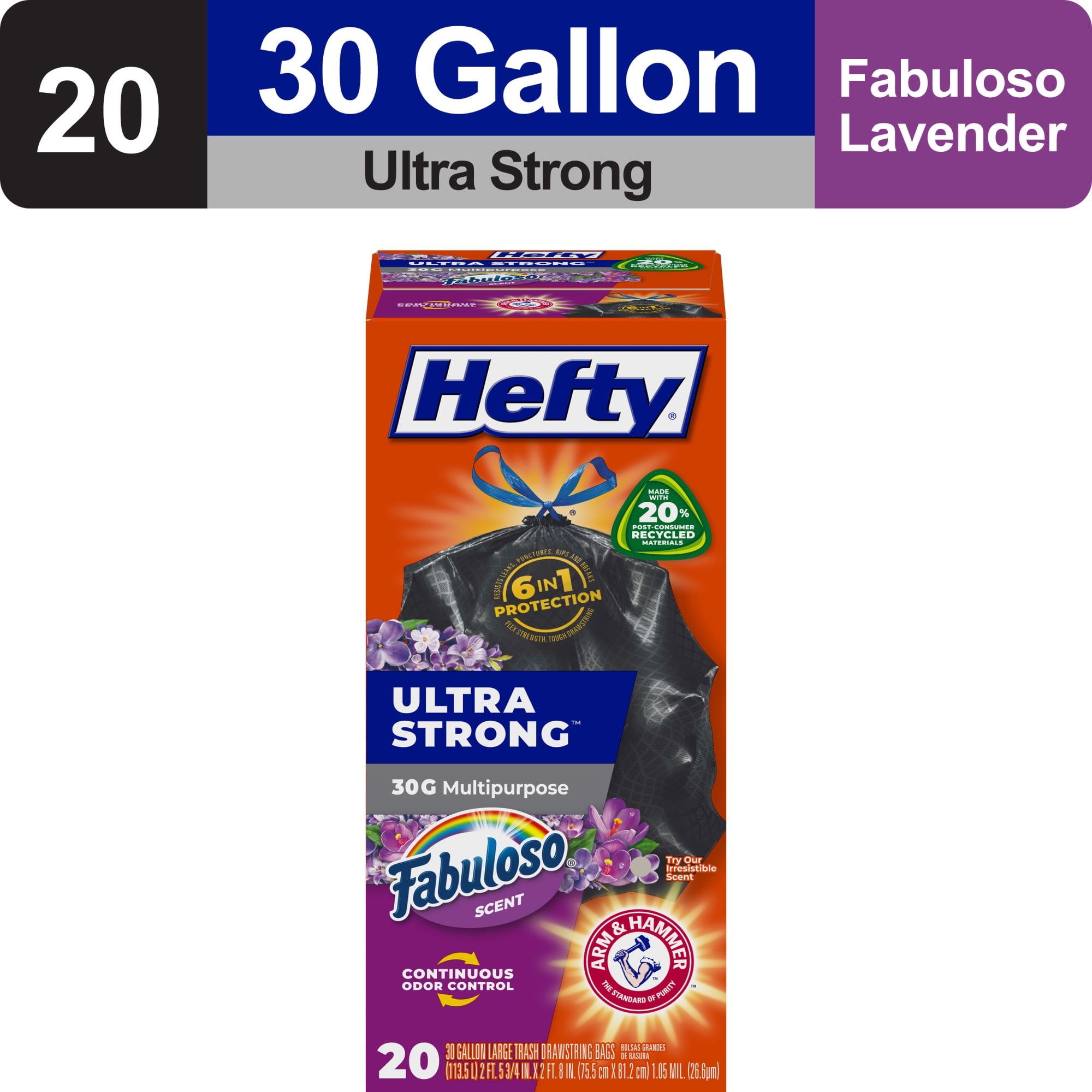 Hefty Ultra Strong 30 gallon Trash Bags, Black Large Trash Bags, Fabuloso Scent, 20 Bags