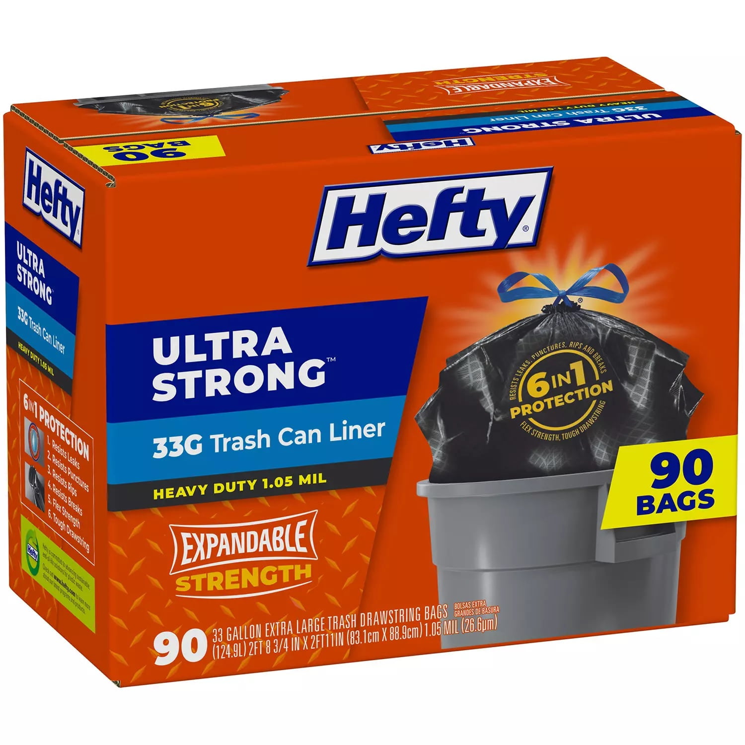 Hefty Strong Tall Kitchen Trash Bags, Unscented, 13 Gallon, 90 Count 90  Count (Pack of 1)