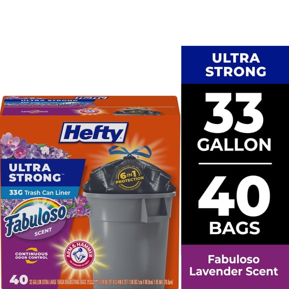 Hefty Ultra Strong 33 Gallon Trash Bags, Large Trash Bags, Black, Fabuloso Scent, 40 Bags