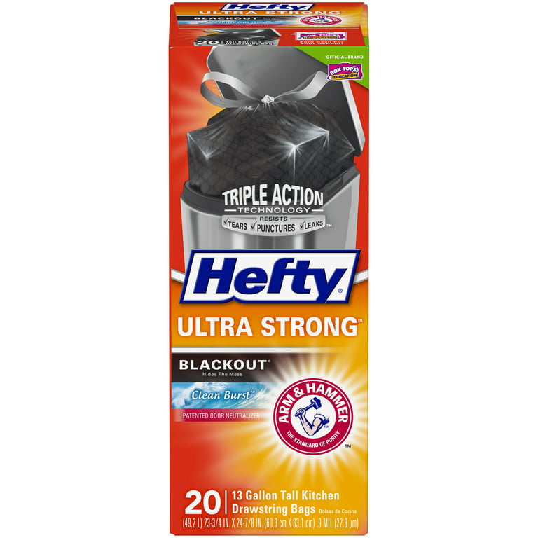 Hefty Ultra Strong Blackout Tall Kitchen Trash Bags, Clean Burst, 13 Gallon,  20 Count 