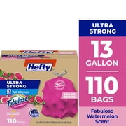 Hefty Ultra Strong 13 Gallon Trash Bags, Tall Kitchen Trash Bags, Pink, Fabuloso Watermelon Scent, 110 Bags