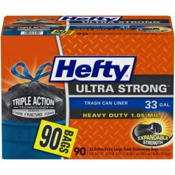 Hefty Ultra Strong Drawstring Trash Bags, Unscented (33 gal., 90 ct.)