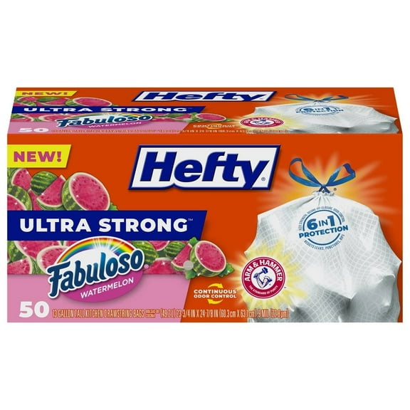 Hefty Ultra Strong Fabuloso Tall Kitchen Drawstring Trash Bags - Watermelon - 50ct (Please be advised that sets may be missing pieces or otherwise incomplete.)