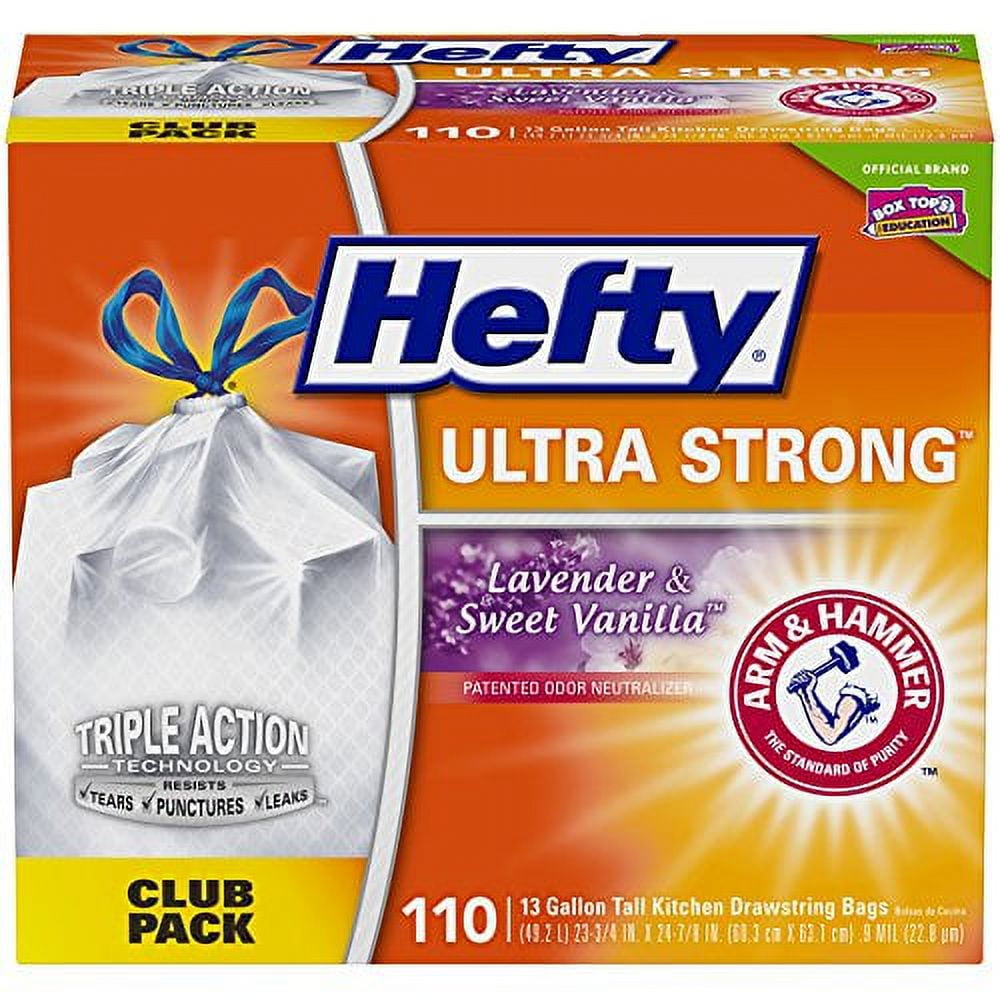 Hefty Ultra Strong Tall Kitchen Bags, Drawstring, Scent Free, 30 Gallon, Super Mega Pack - 110 bags