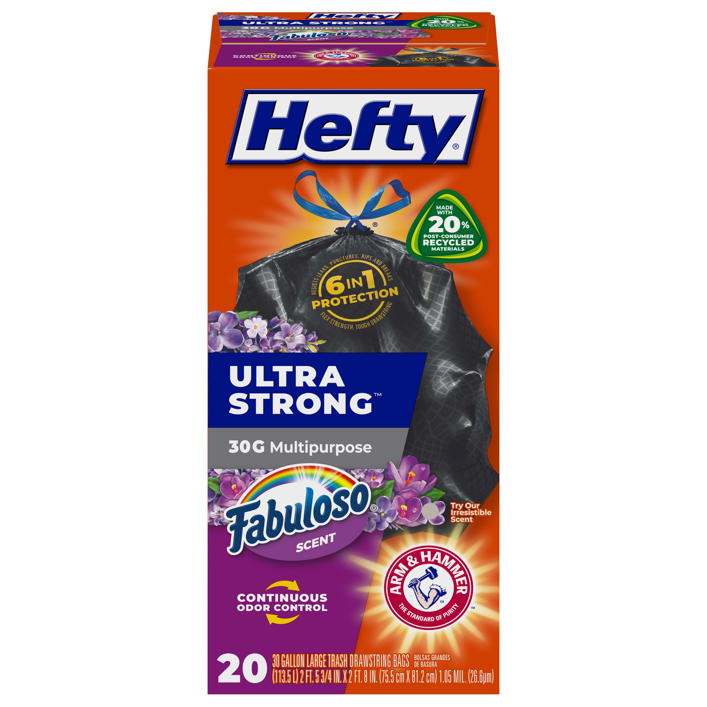 Hefty Ultra Strong Multipurpose Large Trash Bags, Black, Fabuloso Scent, 30  Gallon, 50 Count
