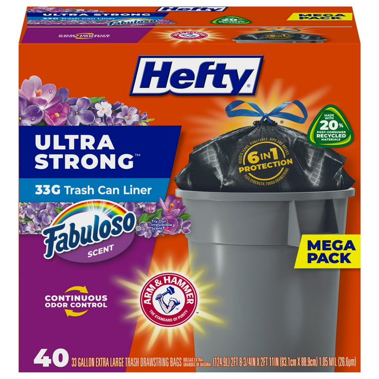Hefty Ultra Strong Trash Bags, Drawstring, Multipurpose, 30 Gallon, Large - 20 bags