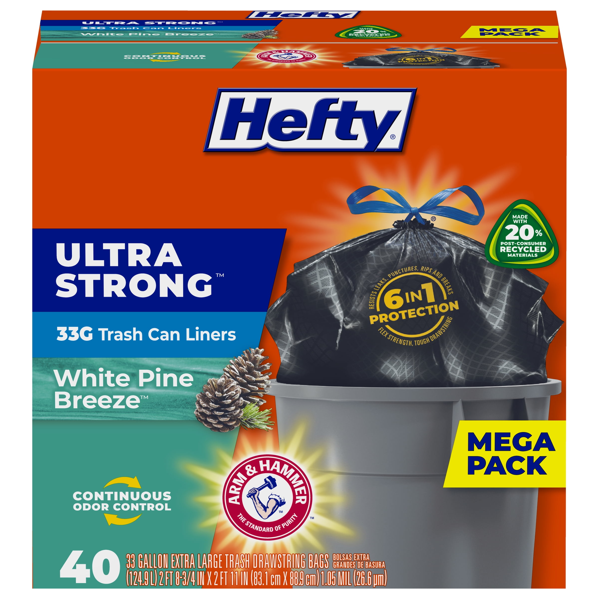 Hefty 30-Gallons White Pine Breeze Black Outdoor Plastic Can Drawstring Trash  Bag (25-Count) in the Trash Bags department at