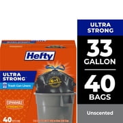 Hefty Ultra Strong Large Trash Can Liners, Black, 33 Gallon, 40 Count