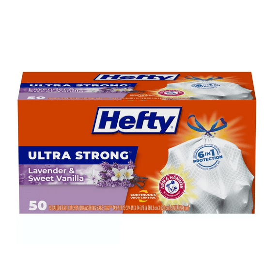 Hefty Ultra Strong Lavender & Sweet Vanilla Tall Kitchen Drawstring Trash Bags - 13gal/50ct