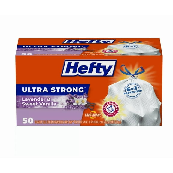 Hefty Ultra Strong Lavender & Sweet Vanilla Tall Kitchen Drawstring Trash Bags - 13gal/50ct