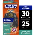 thumbnail image 1 of Hefty Ultra Strong 30 Gallon Trash Bags, Black Large Trash Bags, White Pine Breeze Scent, 25 Bags, 1 of 10