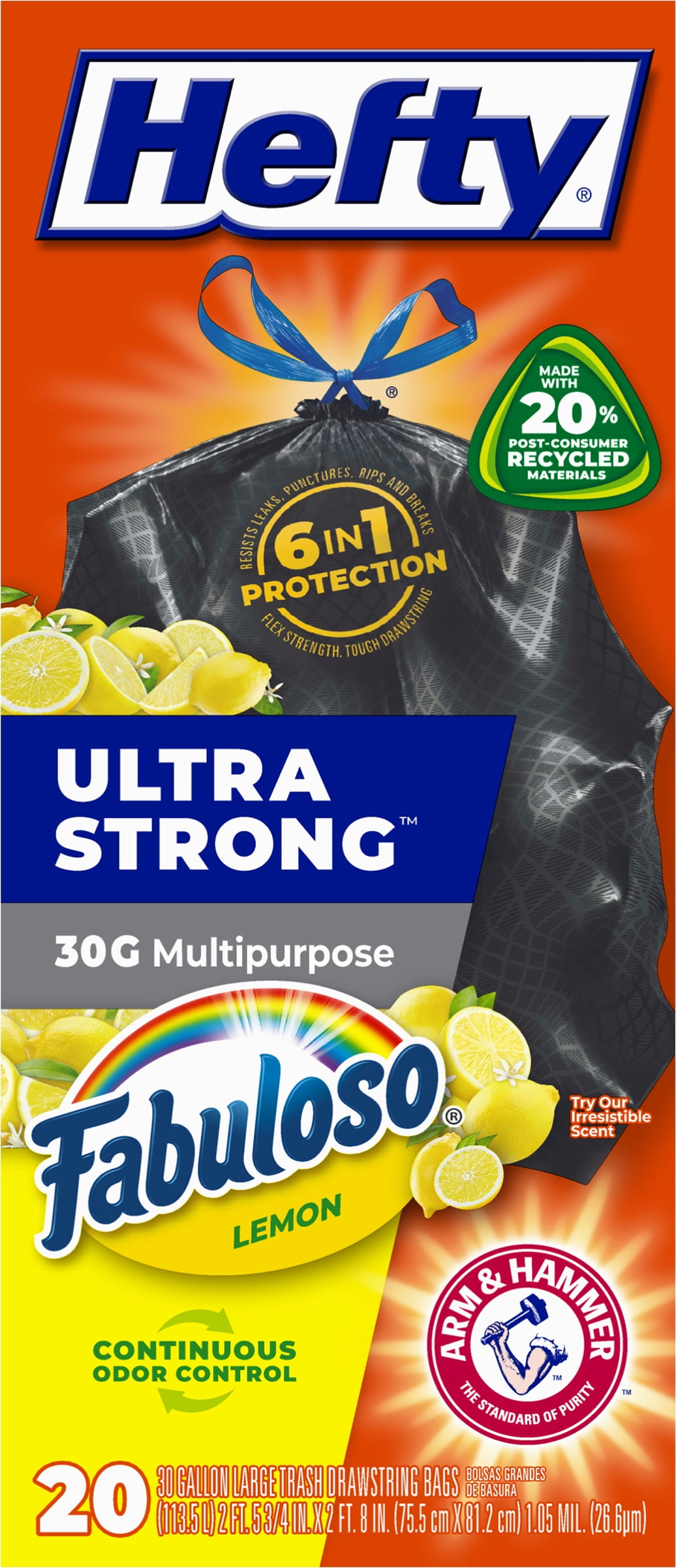 Hefty Ultra Strong Multipurpose Large Trash Bags, Black, Fabuloso Lemon