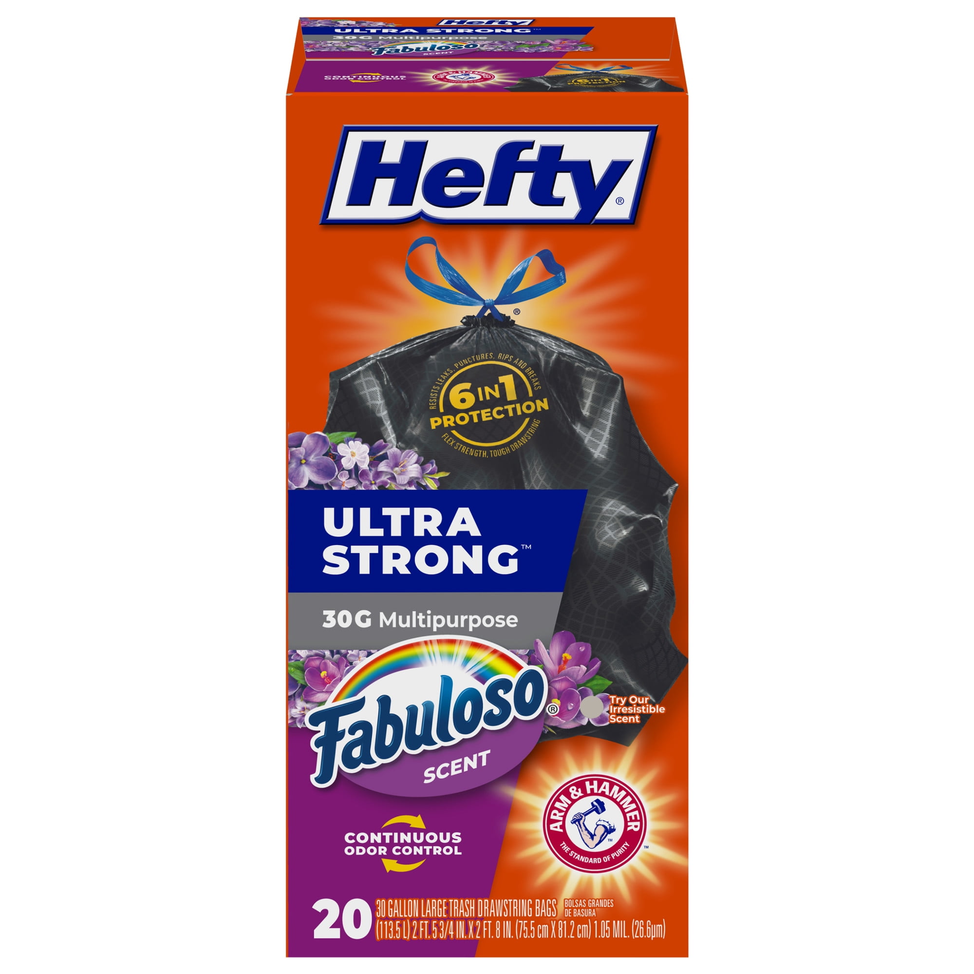 Hefty Ultra Strong 30 Gallon Trash Bags, Black Large Trash Bags, Fabuloso Scent, 20 Bags