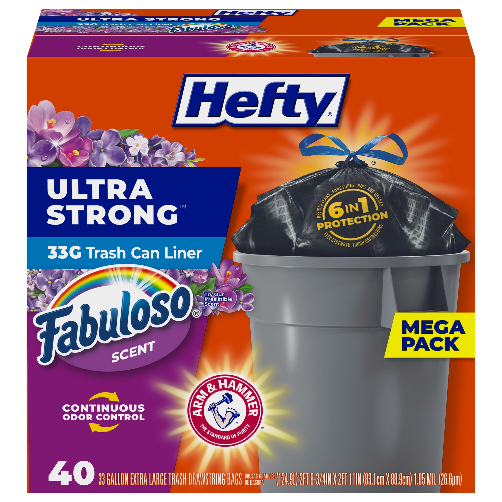 Hefty Ultra Strong 33 gallon Trash Bags Large Trash Bags Black Fabuloso Scent 40 Bags Walmart Business Supplies