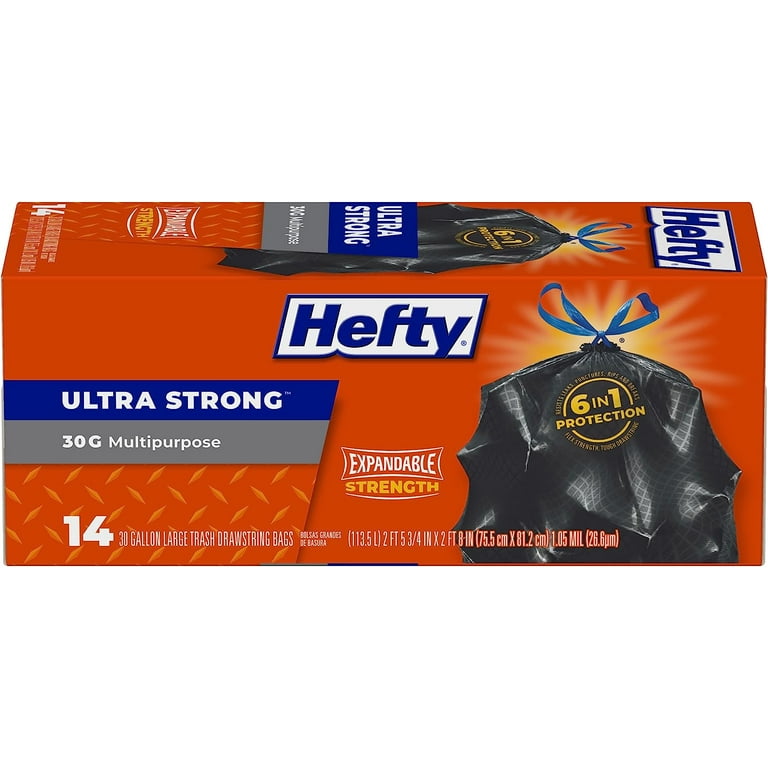 Hefty Ultra Strong Multipurpose Large Trash Bags, Black, Unscented, 30  Gallon, 14 Count 