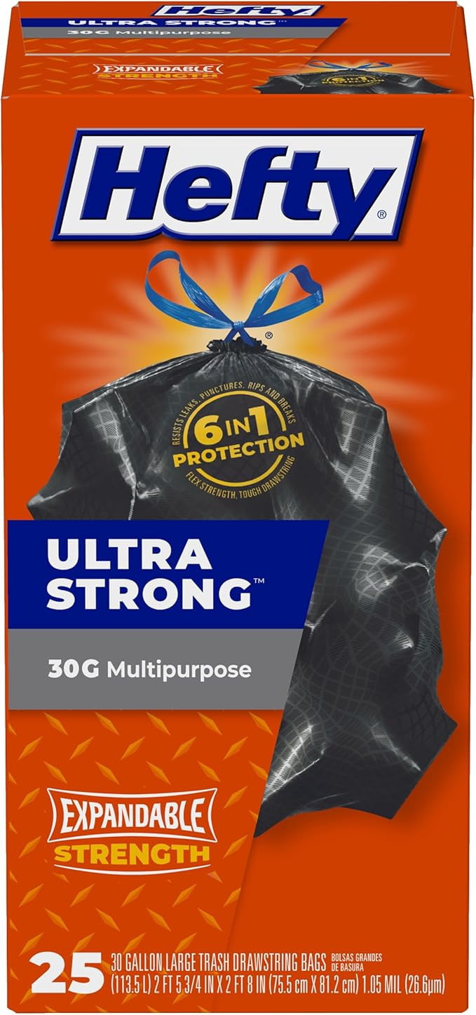 Hefty Ultra Strong Multipurpose Large Trash Bags, Black, Unscented, 30 ...