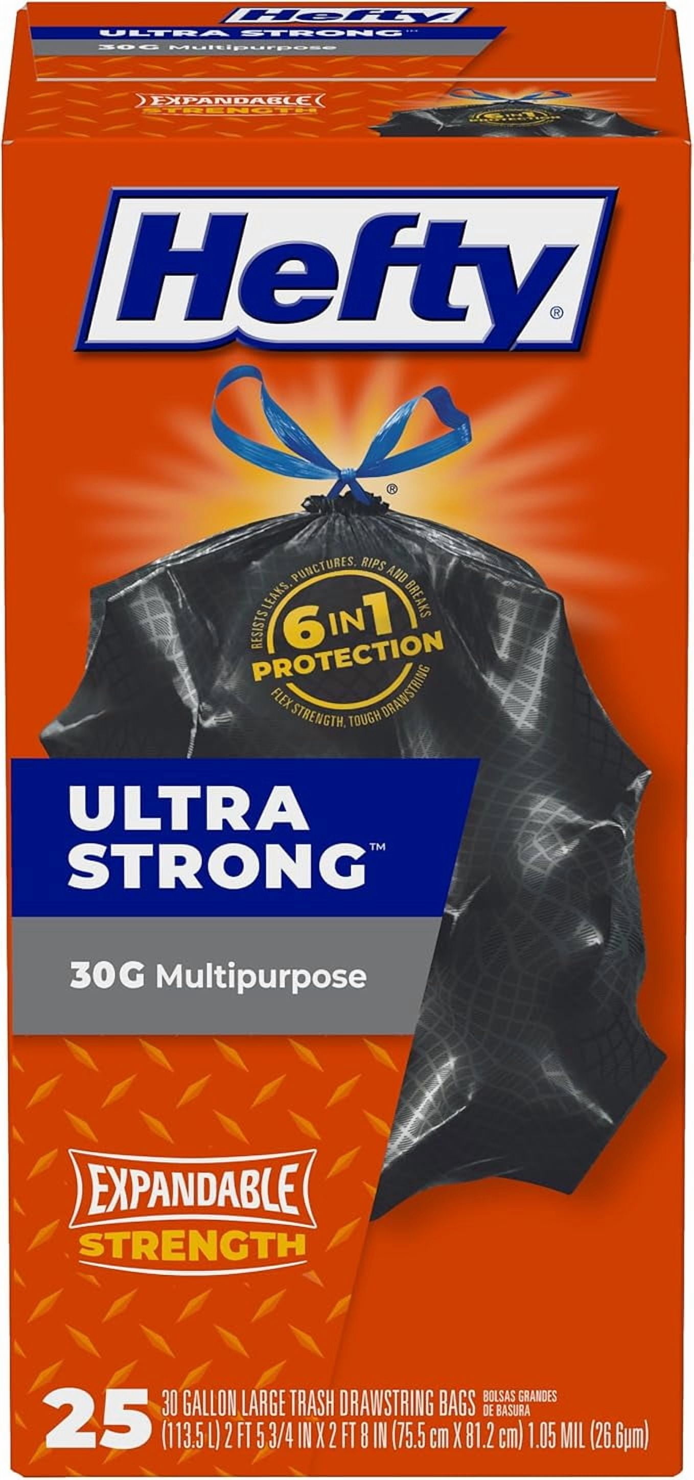Hefty Ultra Strong Multipurpose Large Trash Bags, Black, Unscented, 30 ...