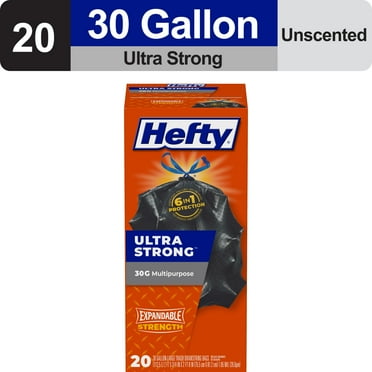Hefty Ultra Strong Multipurpose Large Trash Bags, Black, Unscented, 30 gallon, 20 Count