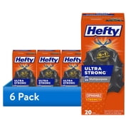 6 pack Hefty Ultra Strong Multipurpose Large Trash Bags, Black, Unscented, Made with 20% Post-Consumer Recycled Materials, 30 Gallon, 20 Count