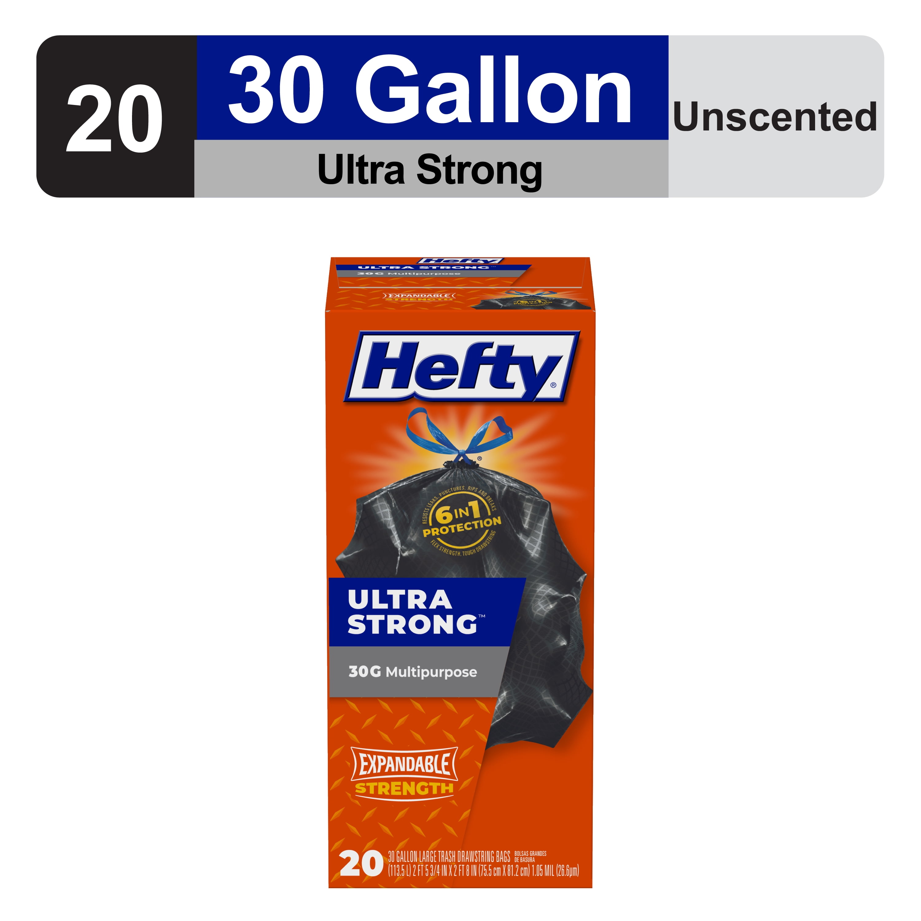 Hefty Ultra Strong 30-Gallon Trash Bags – 20 Count Unscented