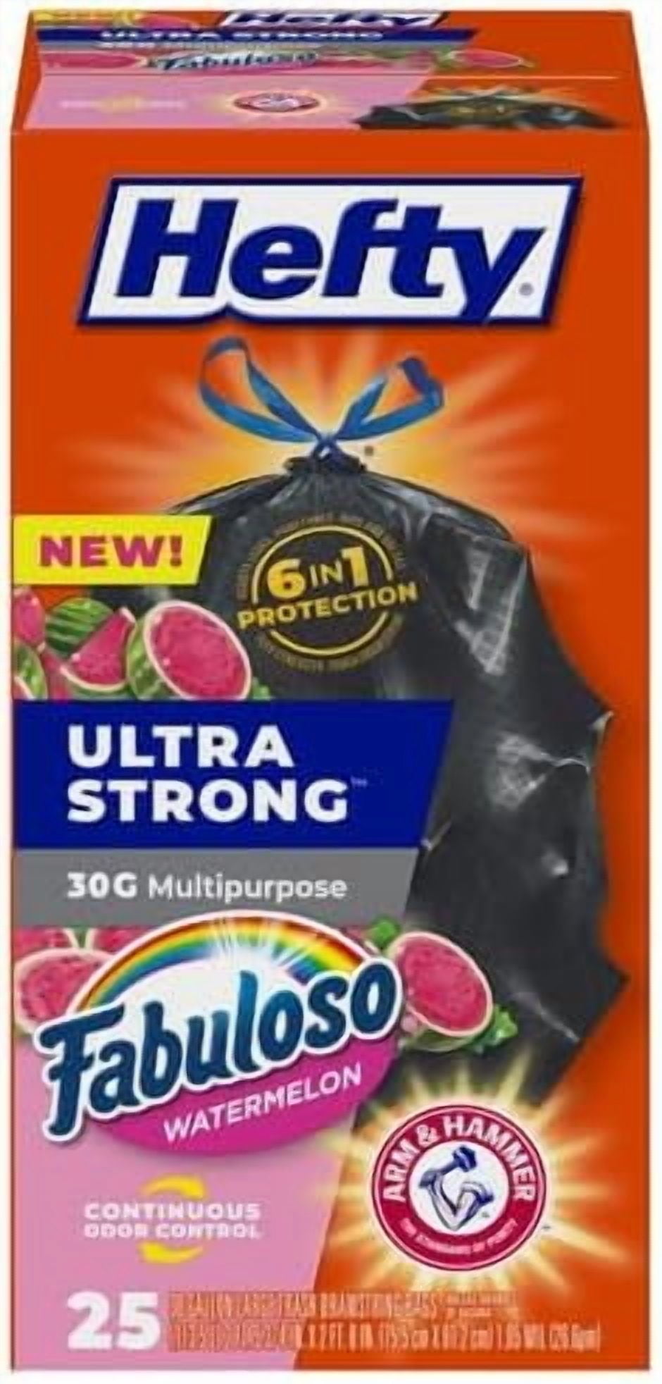 Hefty Ultra Strong Multipurpose Large Trash Bags, Fabuloso Watermelon Scent, 30 Gallon, 25 Count ( Pack of 2 )