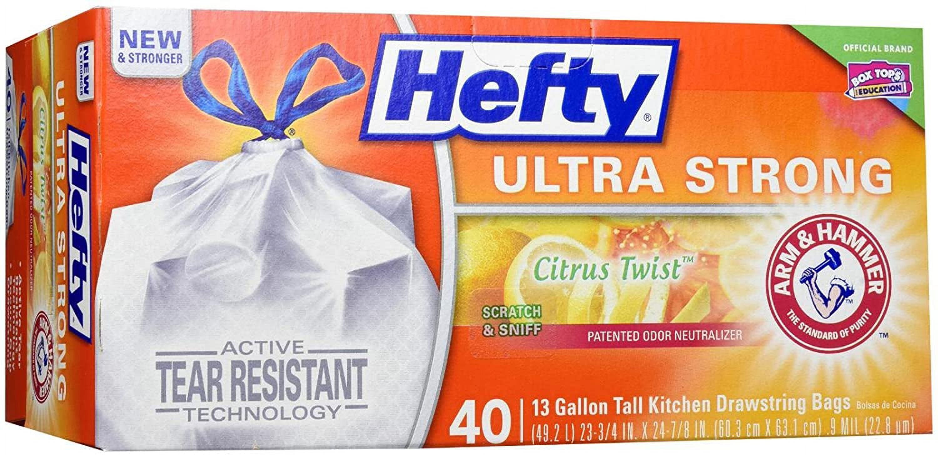 Hefty Ultra Strong Tall Kitchen Drawstring Trash Bag, Citrus Twist, 40