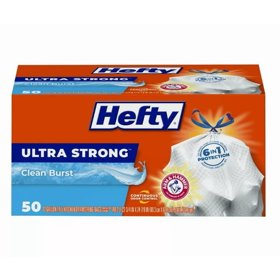 Hefty Ultra Strong Tall Kitchen Drawstring Trash Bags - Clean Burst Scent - 13gal - 50ct