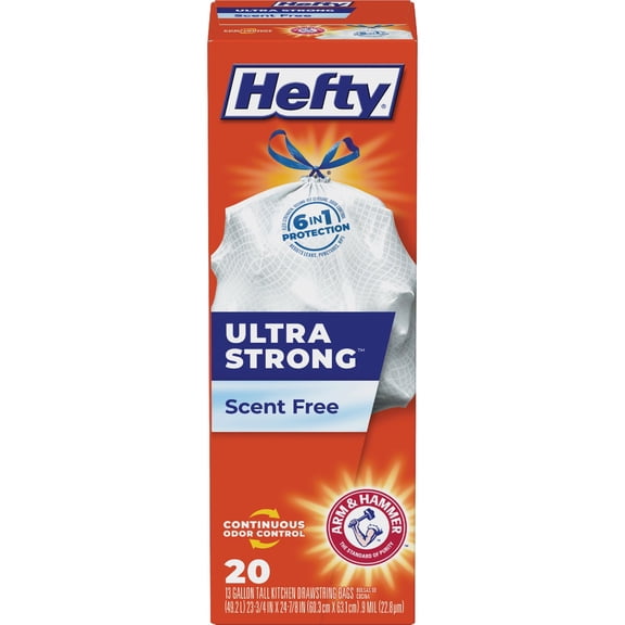 Hefty Ultra Strong Tall Kitchen Trash Bags, 13 Gallon, 20 Count, Scent Free