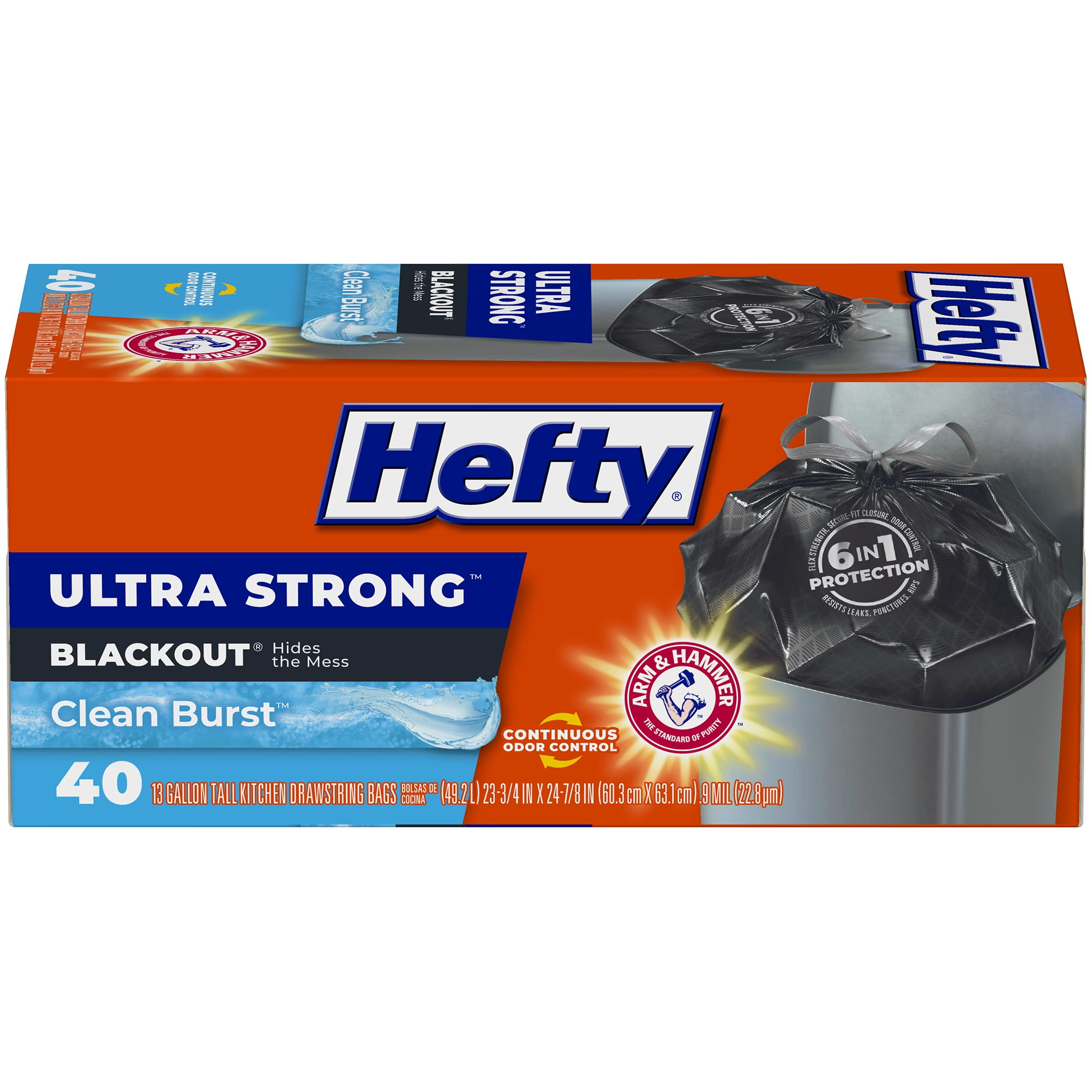 Hefty Ultra Strong Tall Kitchen Trash Bags, Blackout, Clean Burst, 13 ...