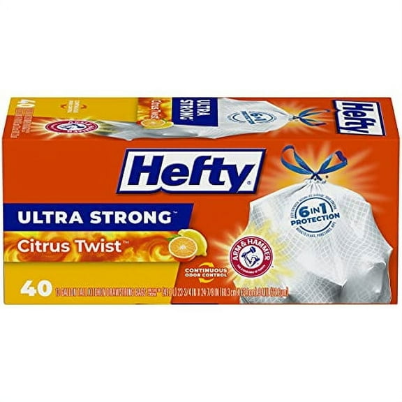 Hefty Ultra Strong Tall Kitchen Trash Bags, Citrus Twist Scent, 13 Gallon, 40 Count - pack of 2