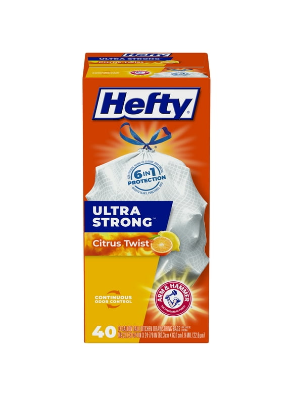 Hefty Ultra Strong Tall Kitchen Trash Bags, Citrus Twist Scent, 13 Gallon, 40 Count