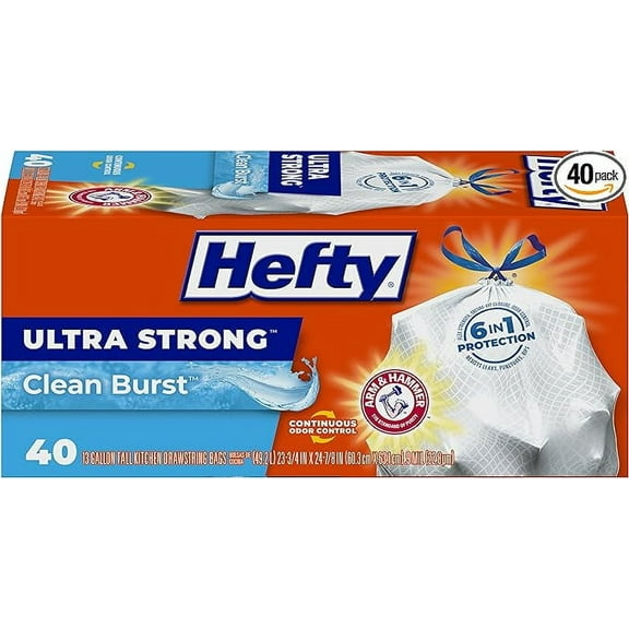 Hefty Ultra Strong Tall Kitchen Trash Bags Clean Burst Scent - 13 Gallon - 40 Count