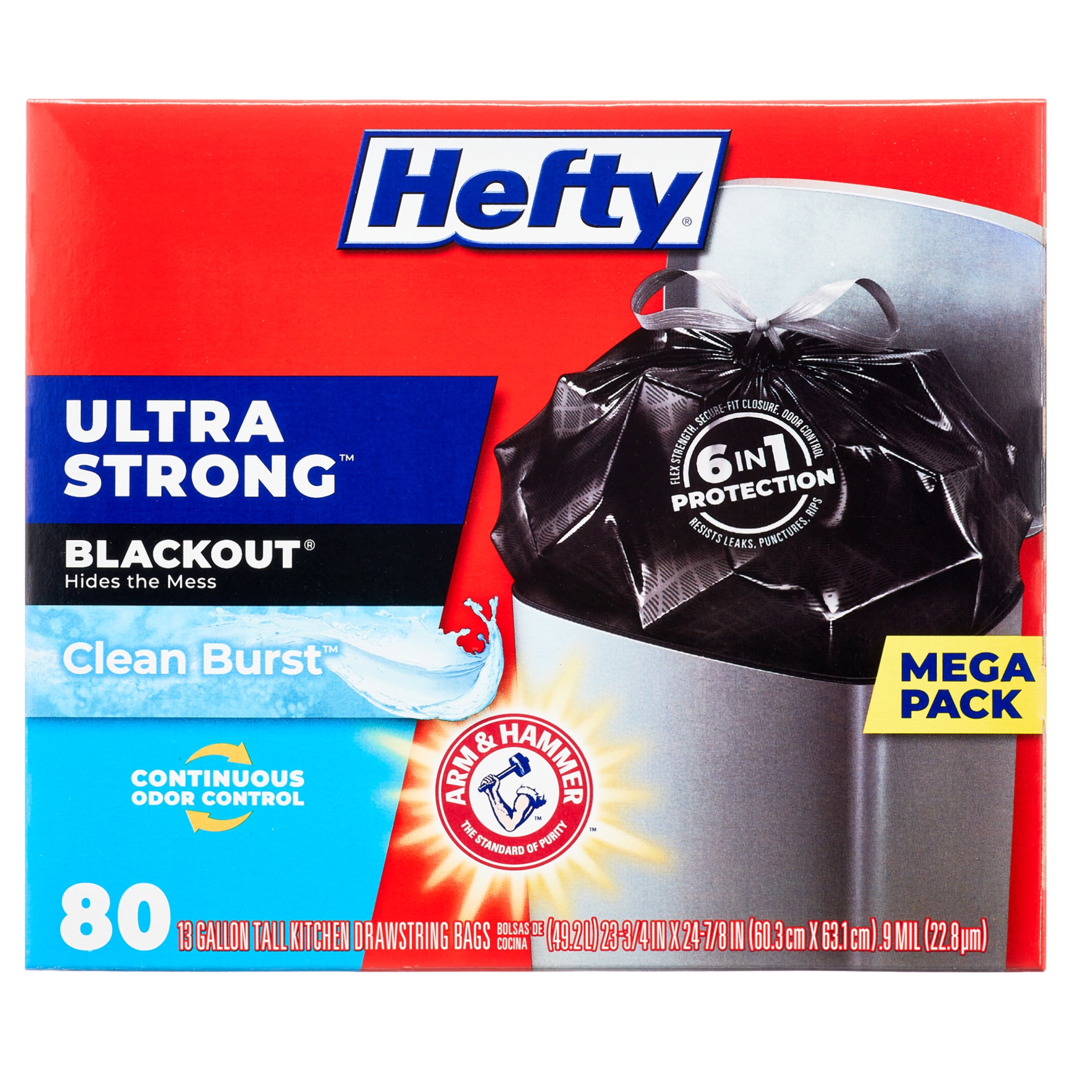 Hefty Ultra Strong Tall Kitchen Trash Bags, Clean Burst Scent, 13