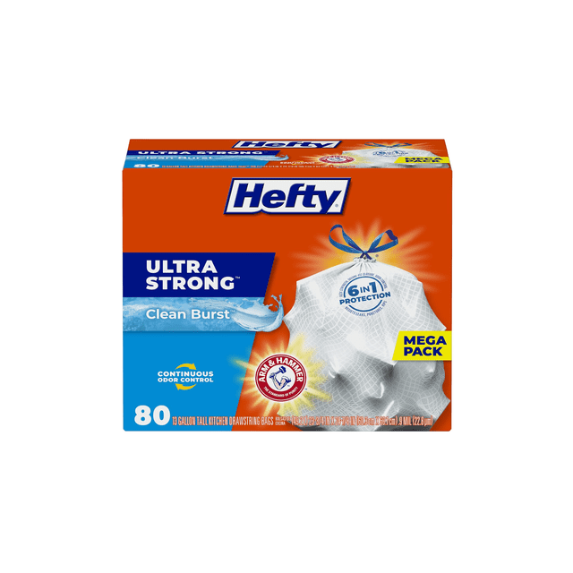 Hefty Ultra Strong Tall Kitchen Trash Bags, Clean Burst Scent, 13