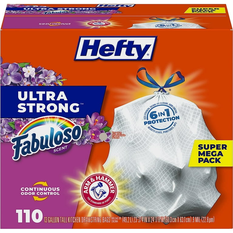 Hefty Ultra Strong Tall Kitchen Trash Bags, Fabuloso Scent, 13 Gallon, 110  Count 