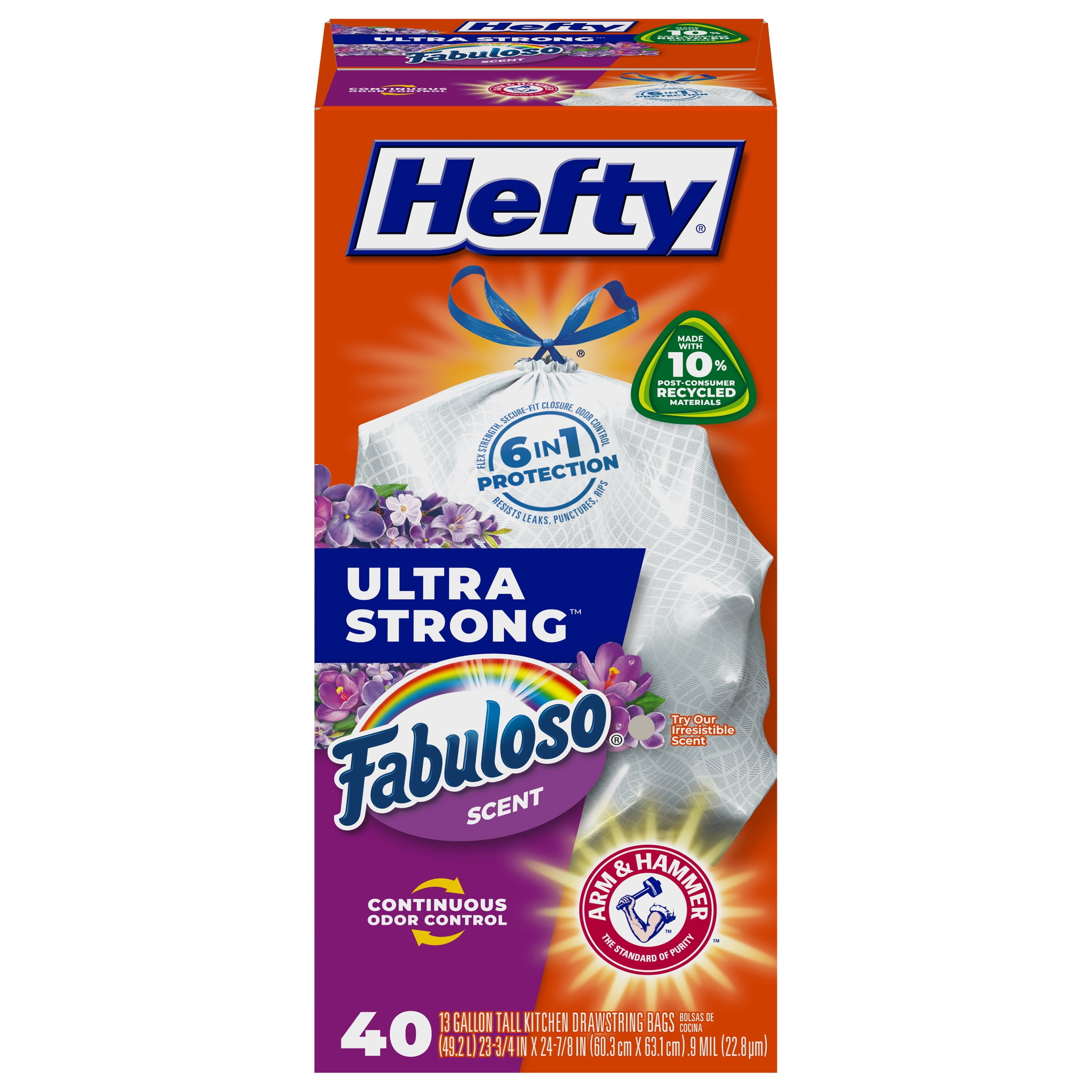 Hefty Ultra Strong Tall Kitchen Trash Bags, Fabuloso Scent, 13 Gallon