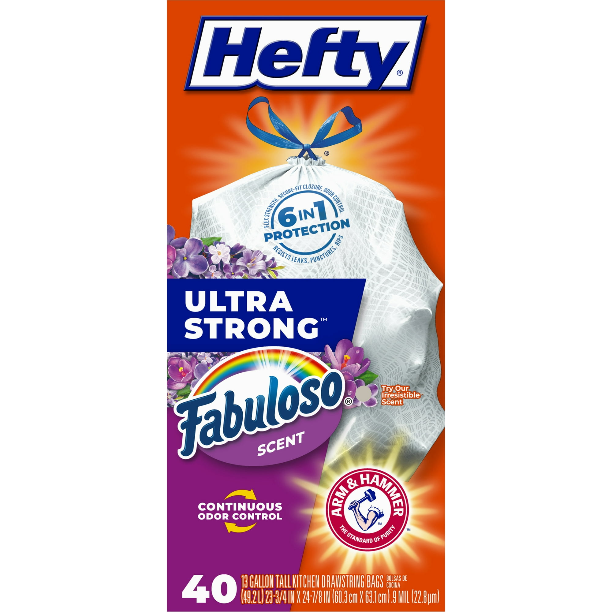 Hefty Ultra Strong Tall Kitchen Trash Bags, Fabuloso Scent, 13 Gallon, 40 Count