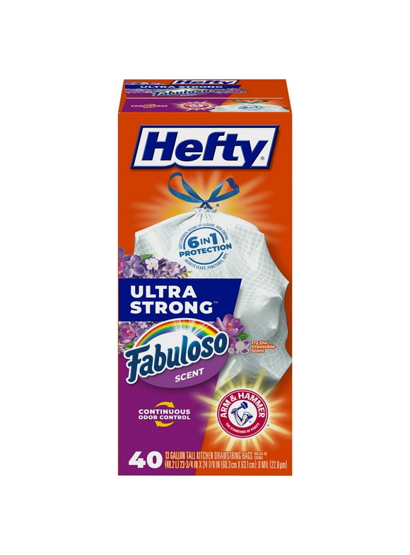 Hefty Ultra Strong Tall Kitchen Trash Bags, Fabuloso Scent, 13 Gallon, 40 Count
