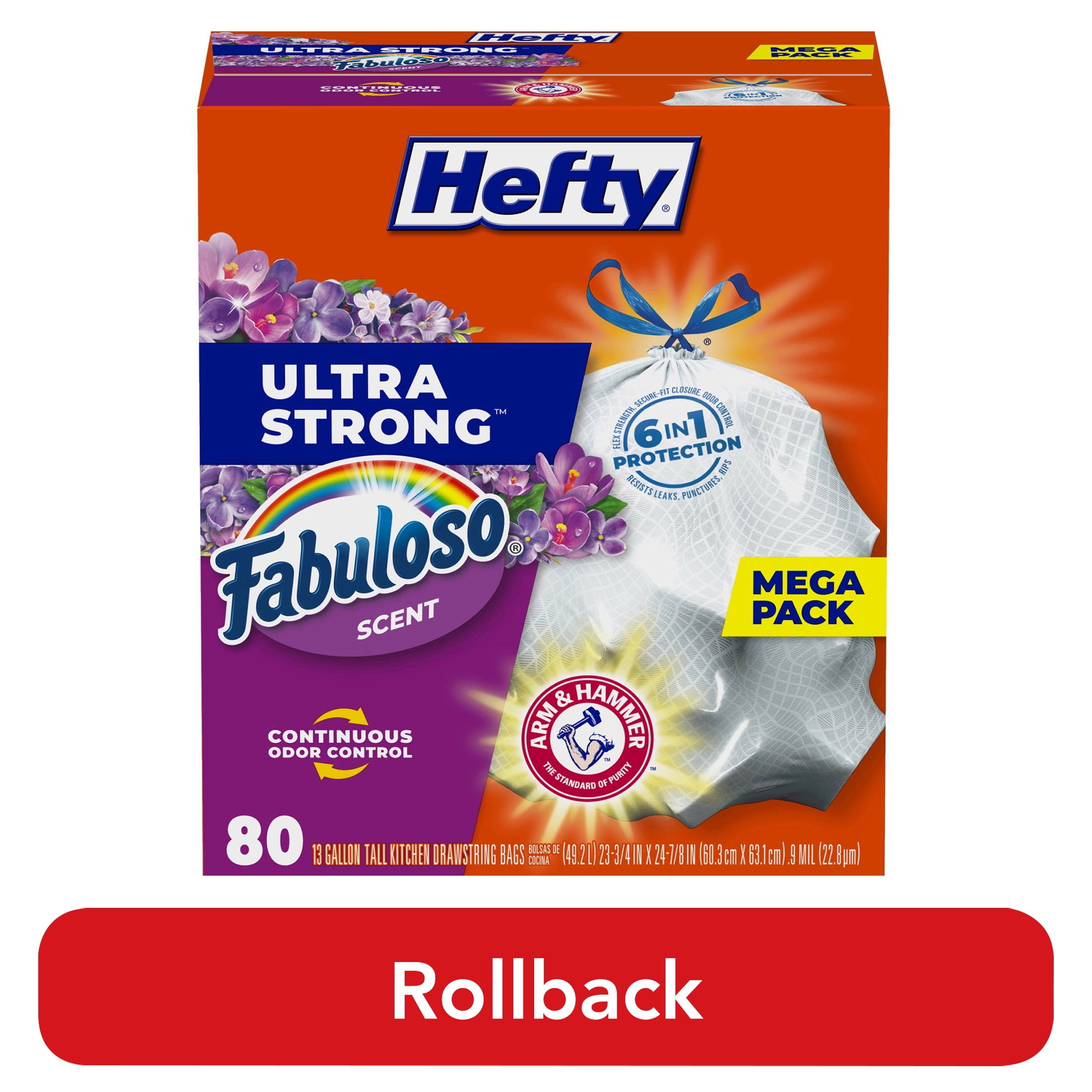 Hefty Ultra Strong 13 gallon Trash Bags, Tall Kitchen Trash Bags, White, Fabuloso Scent, 80 Bags