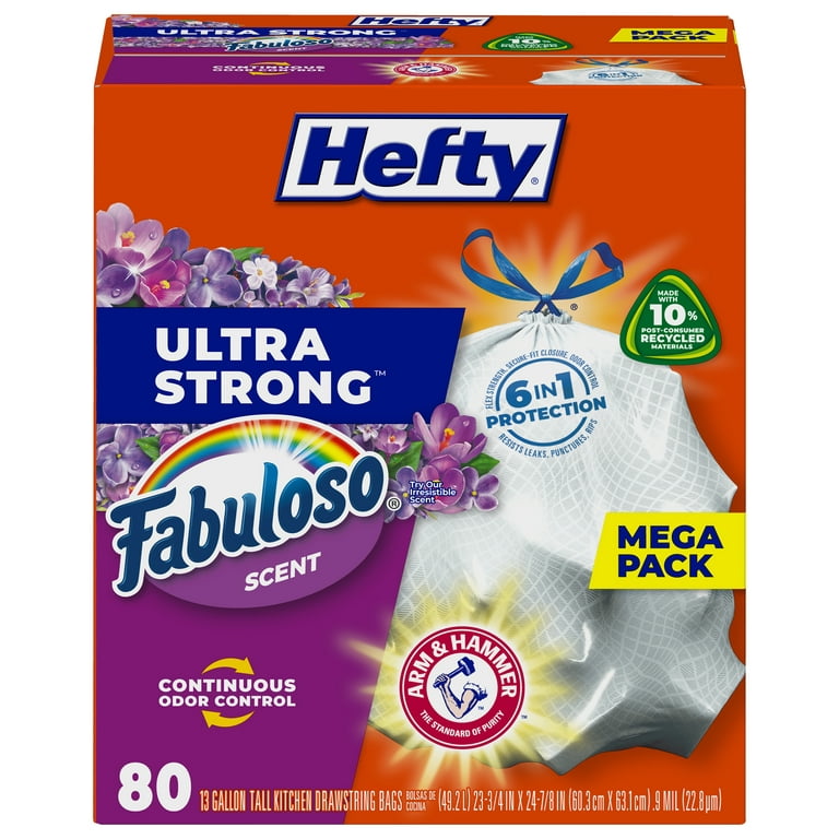 Hefty Ultra Strong Tall Kitchen Trash Bags, NEW! Fabuloso Scent, 13 Gallon,  80 Count